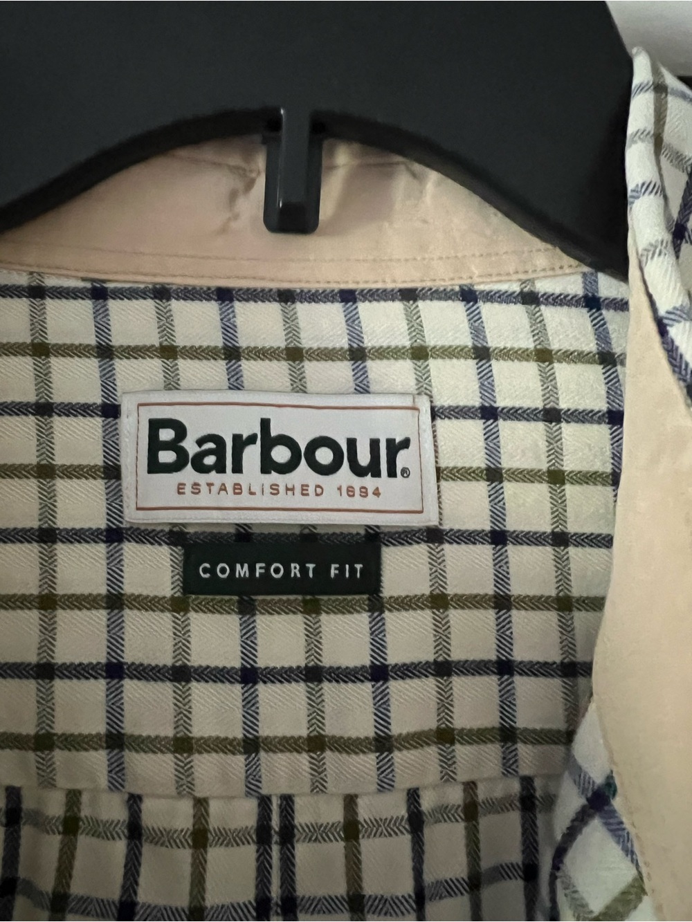 Barbour Plaid Button-Up Shirt in Cream, Navy & Olive